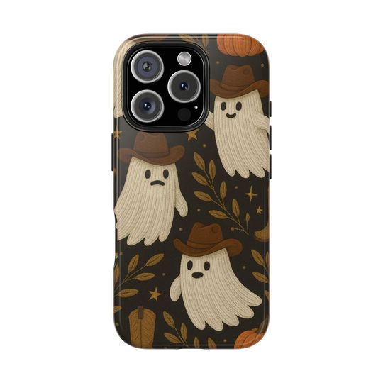 Discover Spooky Halloween Phone Case: Ghosts in Cowboy Hats - iPhone & Samsung