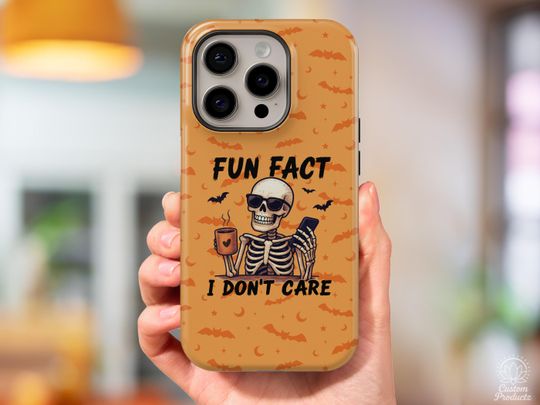 Discover Fun Fact I Dont Care iPhone Case, Halloween Skeleton Design, Magnetic Tough Cases, Cellphone Case, Spooky Season iPhone Accessories, Autumn