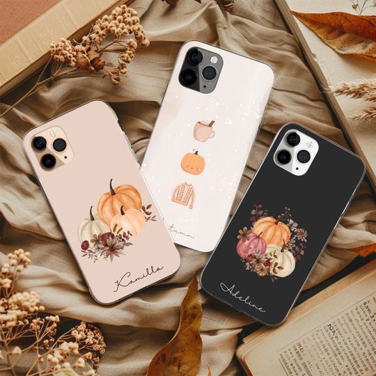 Autumn Phone Case with Personalized Name Fall Themed Cover for iPhone 17 16 15 14 13 12 Pro Max Plus, Samsung Galaxy S24 Ultra, Google Pixel