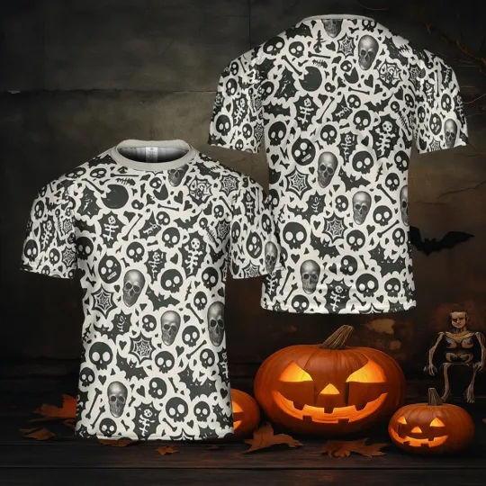 Discover Spooky Skeleton Halloween 3D T-Shirt, All-Over Print Skeleton Shirt