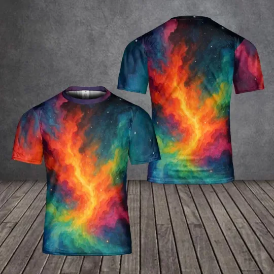 Discover Rainbow Galaxy Nebula 3D Graphic T-Shirt