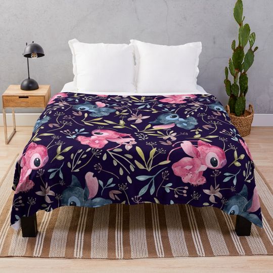 Discover Tropical floral on black Throw Blanket