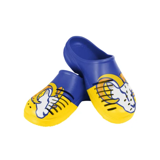 Discover FOCO football Men's Los Angeles Rams 2023 Colorblock Big Logo Clogs