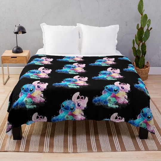 Lilo & Stitch Angels Watercolor Throw Blanket