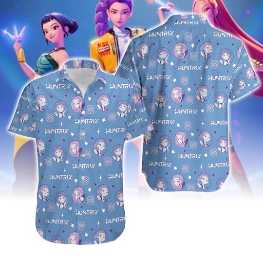 Huntrix Kpop Demon Hunters Hawaiian Shirt, Kpop Demon Hunters Merch, Kpop Movie Hawaii Shirt, Huntrix Rumi Mira Zoey Shirt, Beach Summer Tee