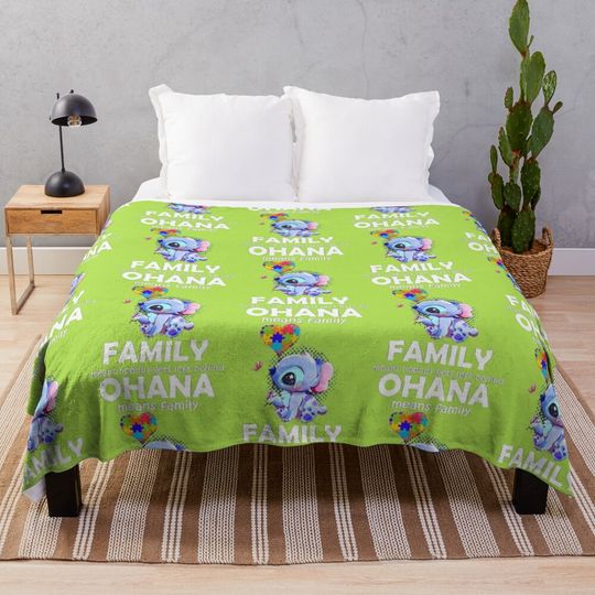 Autism Ohana Means Family Love Stich Throw Blanket