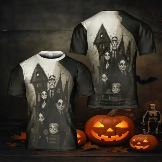 Creepy Addams Family Graphic T-Shirt - Vintage Horror All-Over Print Tee