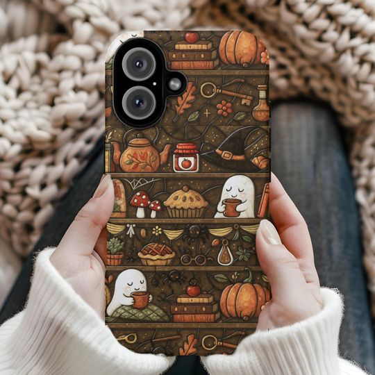 Discover Cute Ghost Phone Case,Cozy Fall Bookshelf Halloween Case