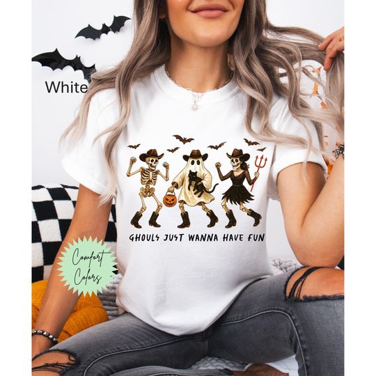Discover Ghouls Just Wanna Have Fun Shirt, Lets Go Ghouls, Ghouls Night Out, Summerween Shirt, Dancing Skeleton Shirt, Cowboy Shirt