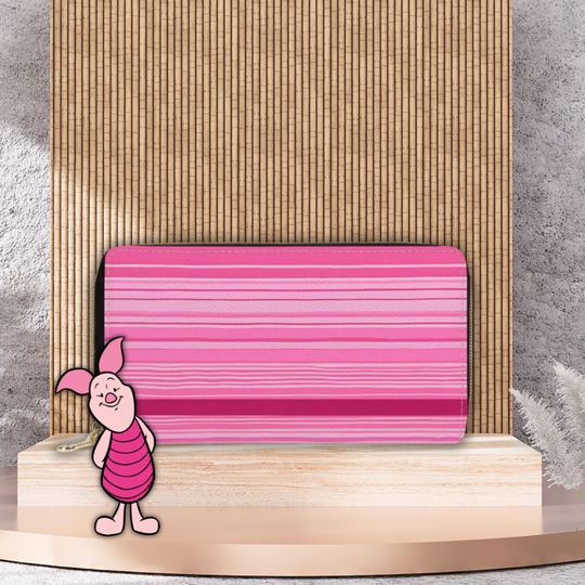 Discover Piglet Inspired Wallet, Women's Pink Stripe Zipper Clutch, Small Zipper Purse, Disney Ladies Piglet Wallet, Winnie the Pooh Friends