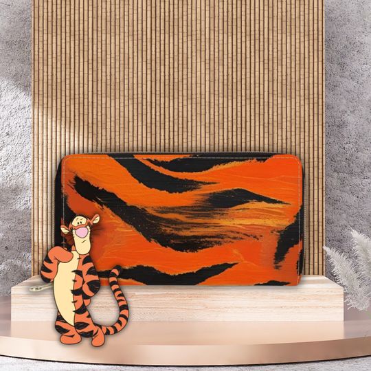 Discover Tigger Inspired Wallet, Women's Abstract Tiger Print Zipper Clutch, Small Zipper Purse, Disney Ladies Tigger Wallet