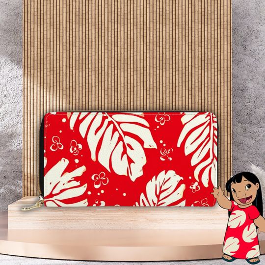 Lilo Inspired Wallet, Women's Red Tropical Zipper Clutch, Small Lilo Zipper Purse, Disney Ladies Lilo & Stitch Zip Wallet