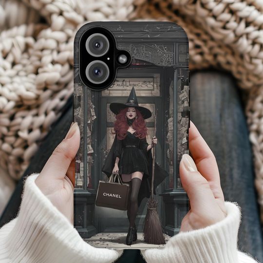 Discover Witch Phone Case,Gothic Halloween Aesthetic Case with Red Hair Witch Art ,Spooky Fall Fashion Phone Cover