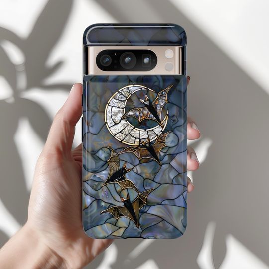 Discover Bats and Moon Crescent PRINTED Tough Phone Case Halloween Alternative | iPhone 17 16 15 14 13 12 Galaxy S25 S24 S23 Pixel 10 9 8