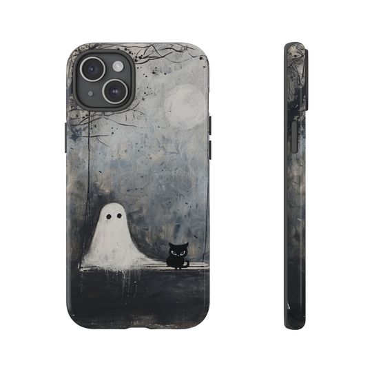 Discover Ghost and Cat Art Phone Case Funny Phone Case Oil Painting Cases Spooky iPhone 16 15 14 13 12 Pro Max Samsung S23 S22 S24 Pixel 8 Cover