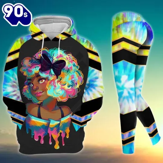 Discover Black Girl African American All Over Print Leggings Hoodie Set Outfit For Women