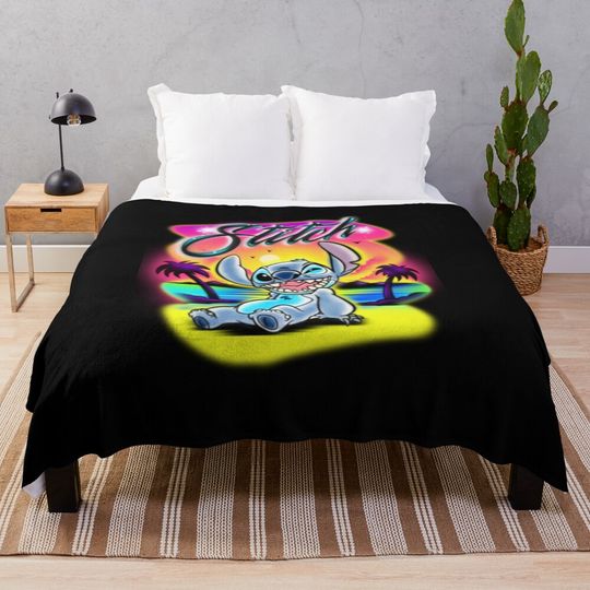 Airbrush Stitch Gift For Fans, Gift Halloween, Thanksgiving, Christmas Day Throw Blanket
