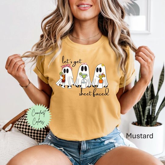 Discover Let's Get Sheet faced Tshirt, Comfort Colors Tshirt, Halloween 2025 Shirt, Plus Size Halloween, Trick or Treat Shirt, Stay Spooky Shirt