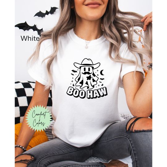 BOO HAW Halloween Tee, Spooky Season Shirt, Ghost Cowboy Shirt, Fall Teacher Shirt, Cowboy Ghosts, Cowboy Halloween Tee