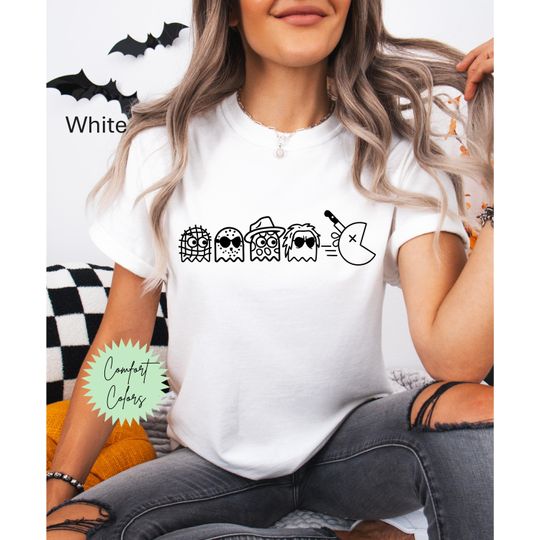 Discover Retro Ghosts Unisex T-shirt, Vintage Gaming, Vintage Gaming Shirt, Dark Academia Shirt, Horror Movie Shirt, Haunted Shirt, Michael Meyers