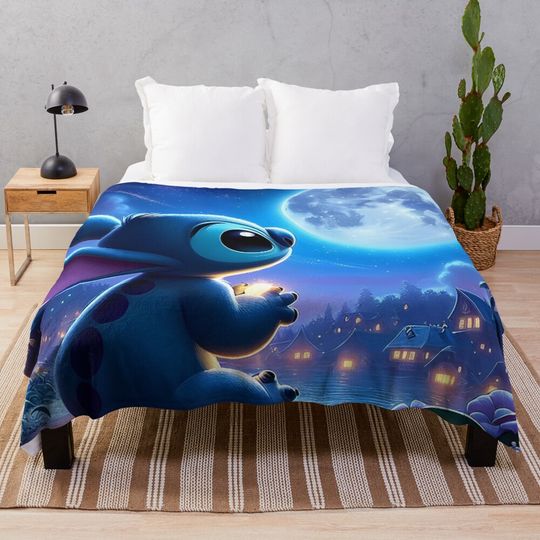 Discover Stitch looking at the moon Throw Blanket