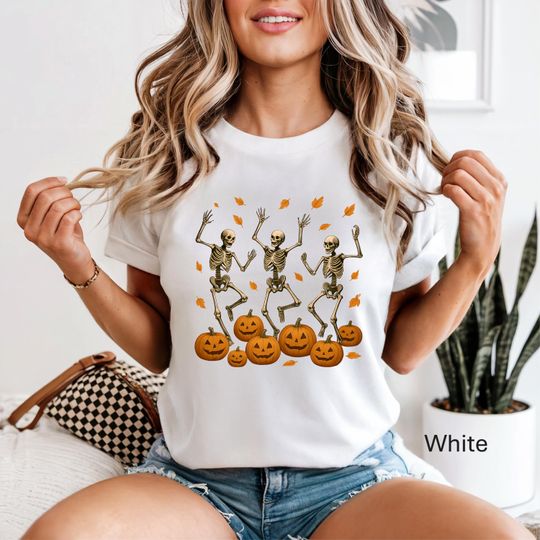 Discover Dancing Skeleton Shirt, Pumpkin Skeleton Tee, Skeleton Dancing, Pumpkin Patch Shirt, Skeleton Dance Shirt, Halloween Cute Skeleton