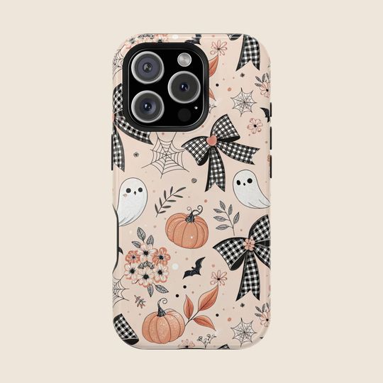 Discover Gingham Bow Ghost MagSafe iPhone Case  Elegant Halloween Pumpkins & Webs, Fall Phone Case, Cute Cell Phone Case, Boo Gift Basket
