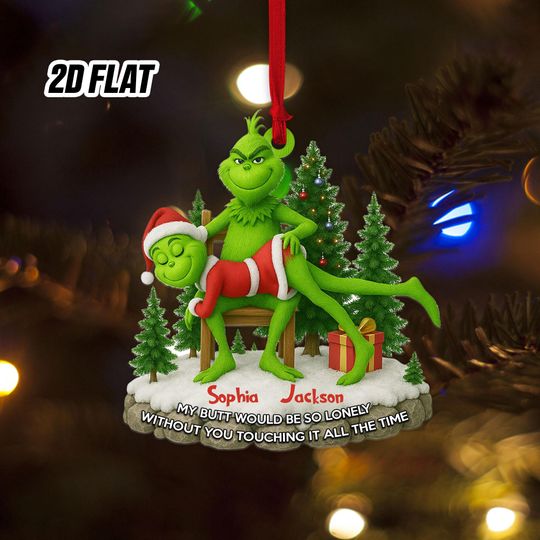 Personalized Merry Grin Mr Mrs Ornament, Green Monster Couple Christmas Ornament, Green Couple Ornament Anniversary Gift