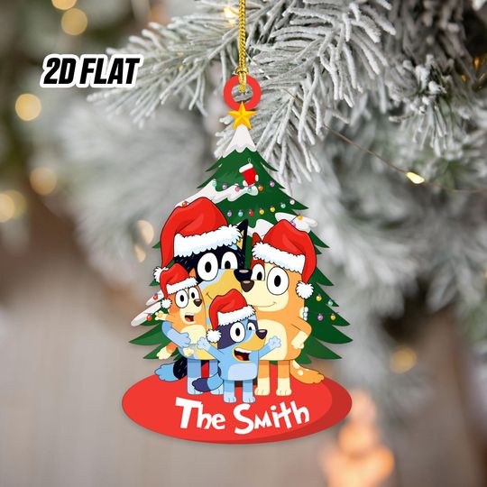 Discover Personalized BlueyDad Family 2D Flat Acrylic Ornament, Custom BlueyDad Christmas Tree Ornament, Xmas Home Decor, Xmas Gift for Daughter, Son, Kid