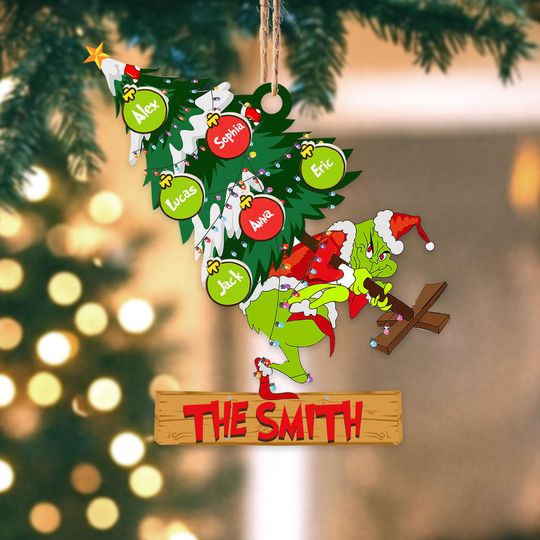 Personalized funny character 2D Flat Acrylic Ornament, Custom Family Name Christmas Tree Ornament, funny character Xmas Home Decor, Christmas Gift for Family