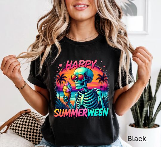 Discover Summerween Skeleton Shirt, Dancing Skeleton Tee, Summerween Shirt Halloween, Summer Skeleton Shirt, Summer Time Shirt