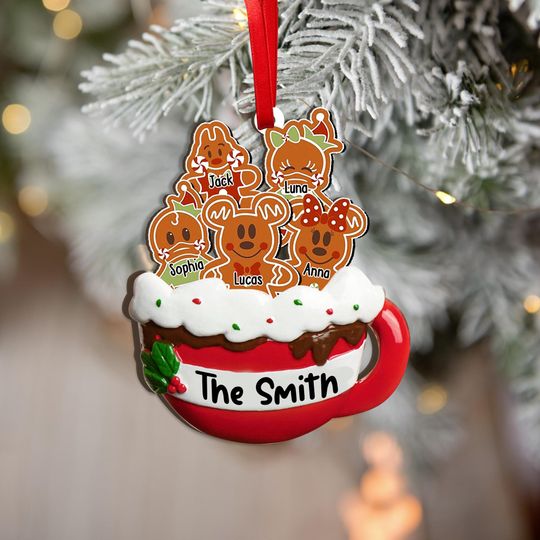 Personalized Gingerbread Christmas Wood Ornament, Custom Mickey Christmas Tree Ornament, Xmas Home Decor, Holiday Gift for Family