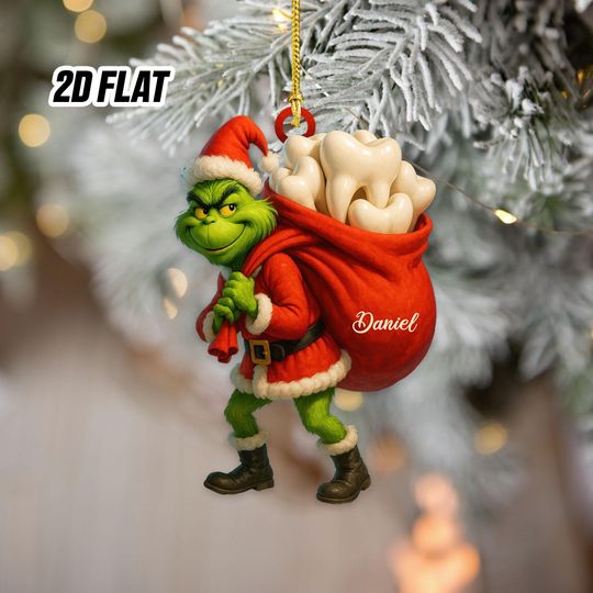 Discover Personalized funny character Dentist Christmas 2D Acrylic Ornament, Custom Name Xmas Tree Decoration, Tooth Hygienist, Gift for Dentist