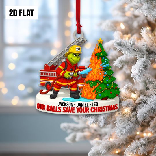 Personalized funny character Firefighter Christmas 2D Acrylic Ornament, Custom Name Xmas Tree Decoration, Funny Holiday Gift for Firemen, Kids