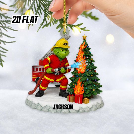Personalized funny character Firefighter Christmas 2D Acrylic Ornament, Custom Name Xmas Tree Decoration, Funny Holiday Gift for Fireman, Dad, Son