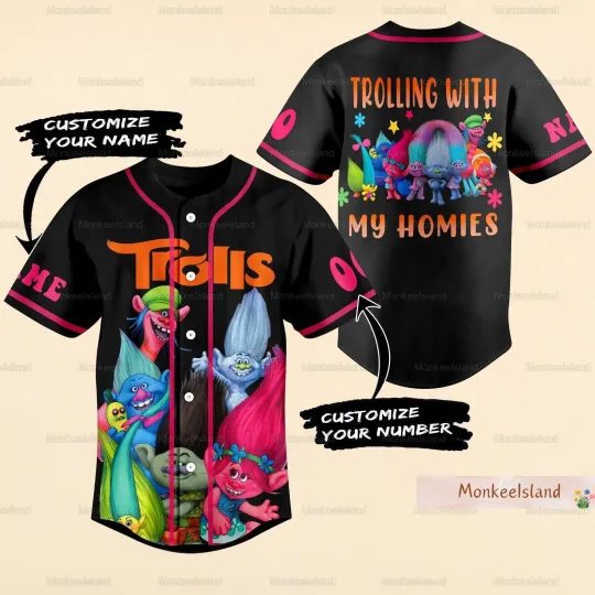 Custom Trolls Bands Together Baseball Jersey Poppy Movie