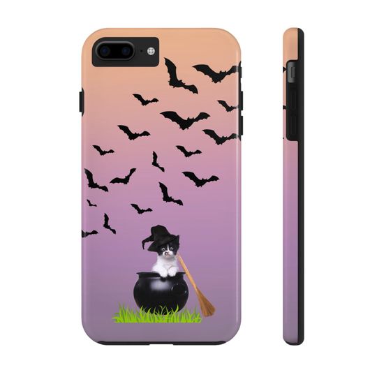 Discover Cat and Bat Halloween cell case - Magnetic Tough Phone Cases - Cat Halloween cell case - 100% Polycarbonate  - Bat Halloween iPhone case