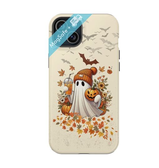 Discover Cute Ghost Halloween iPhone Case Aesthetic Magsafe Spooky Season Pumpkin Spice Latte Retro Mag Safe Phone 16 15 14 13 Pro Max Plus Cover