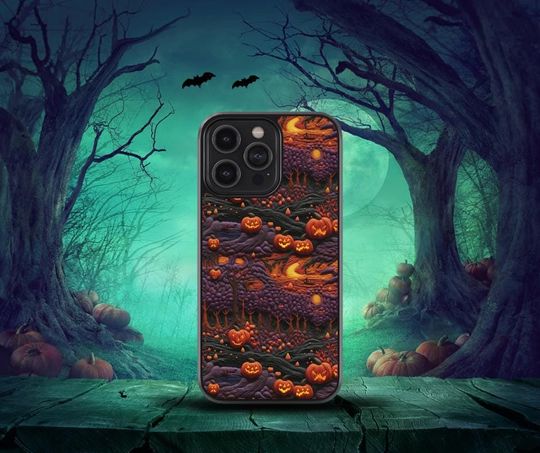 Halloween Phone Case  Haunted Forest Jack O Lantern Pumpkins Spooky Trees Gothic Woods Creepy Orange Black iPhone Samsung Spooky Gift