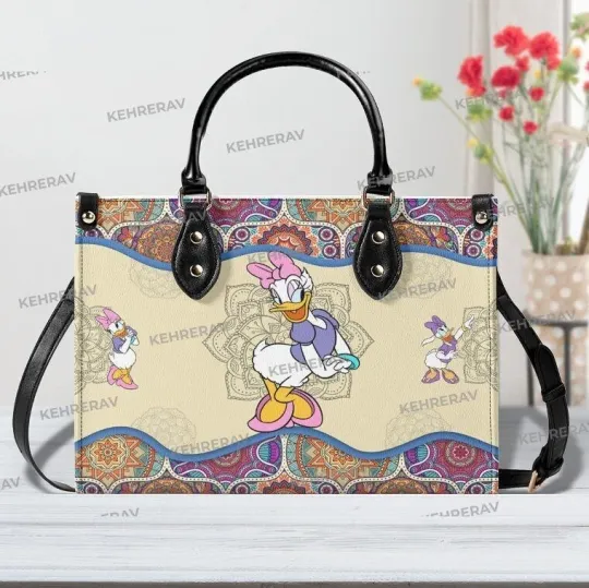 Mandala Daisy Duck Leather Handbag, Daisy Duck Women Bags Purses,Daisy Duck