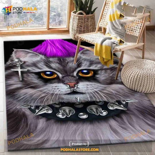 Discover Punk Rock Cat With Mohawk Area Rug For Christmas Bedroom Home Us Decor