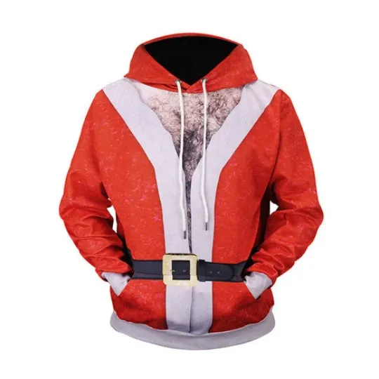 Discover 3D Santa Claus Chest Hair Hoodie Unisex Sweatshirt