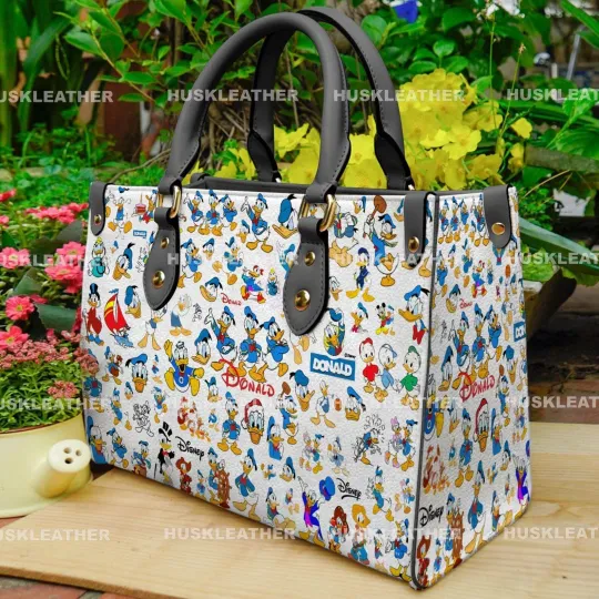 Personalized Donald Duck Leather Handbag, Donald Duck Cartoon Lovers Gift Bag