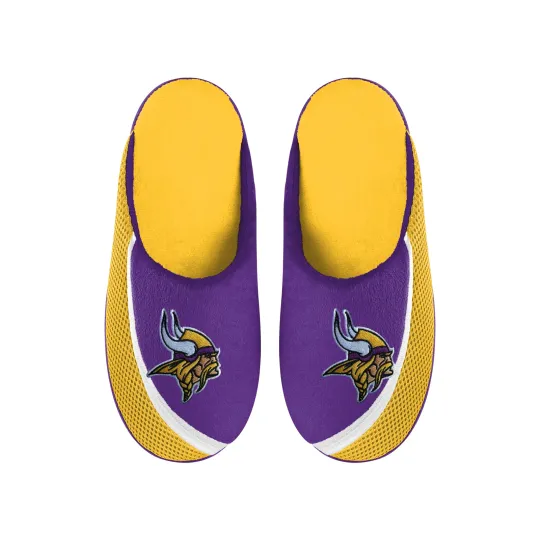 Discover Minnesota Football Team Vikings Big Logo Color Edge Slippers, Gift for Fan