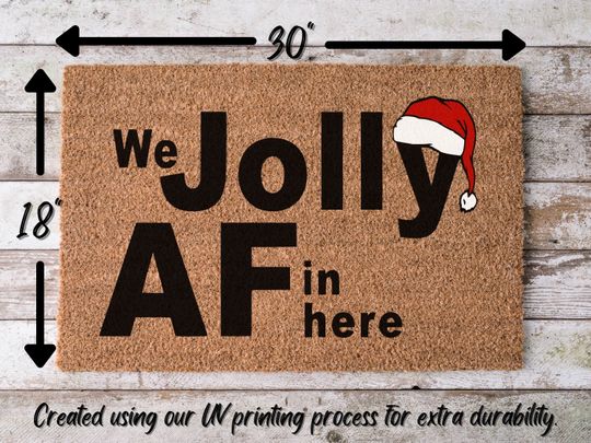 Discover Jolly AF, Funny Christmas Door Mat | Funny Christmas Doormat | Christmas Holiday Gift | Welcome Mat | Doormat | Winter Decor