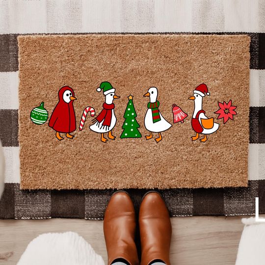 Discover Christmas Goose Doormat, Santa Goose Doormat, Cute Christmas Doormat, Merry Goosmas Rug, Christmas Animal Rug, Christmas Porch Decor