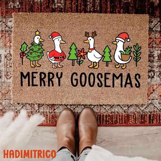 Discover Merry Goosemas Door Mat, Funny Goose Christmas Doormat, Holiday Farmhouse Entry Rug, Cute Xmas Goose Decor, Christmas Welcome Mat