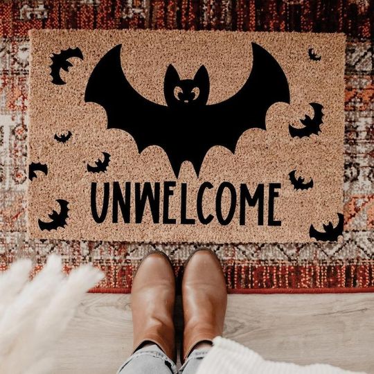 Unwelcome Bat Halloween Door Mat, Halloween Home Decor, Coir Door Mat, Halloween Decor, At Home Inspired, Bat Decor, Fall Welcome Mat