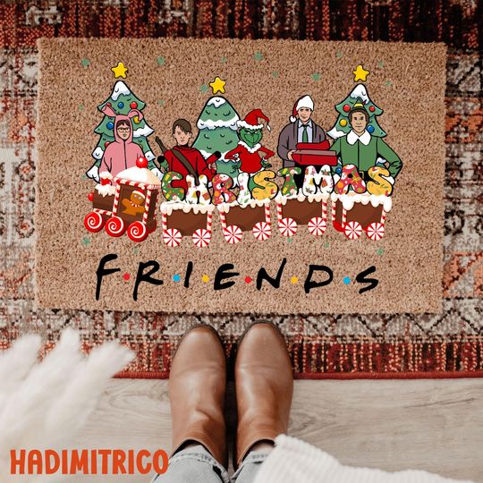 Discover Christmas Friends Doormat, Funny Movie Character Holiday Doormat, Xmas Front Porch Welcome Doormat, Festive Christmas Decor Doormat
