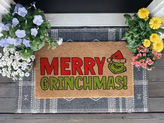 Merry Grin Doormat, Funny Mat, funny character Doormat, Christmas Decor, Christmas Doormat, funny character Decor, Holiday Doormat
